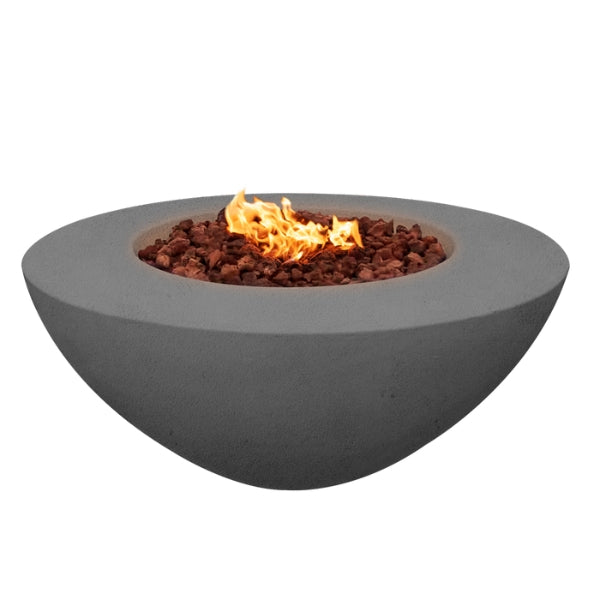 Stonelum Venecia 03 Concrete Fire Bowl  Grey with fire on a white background