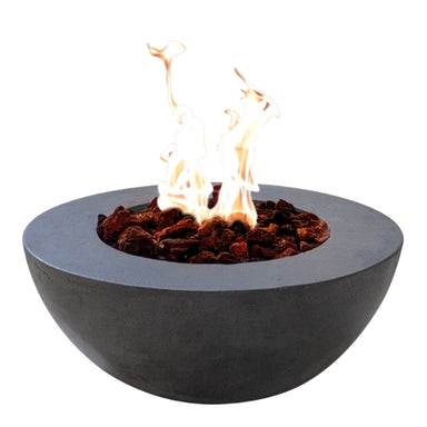 Stonelum Venecia 05 Concrete Fire Bowl graphite with fire on a white background