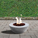 Stonelum Venecia 05 Concrete Fire Bowl white with fire on a green background