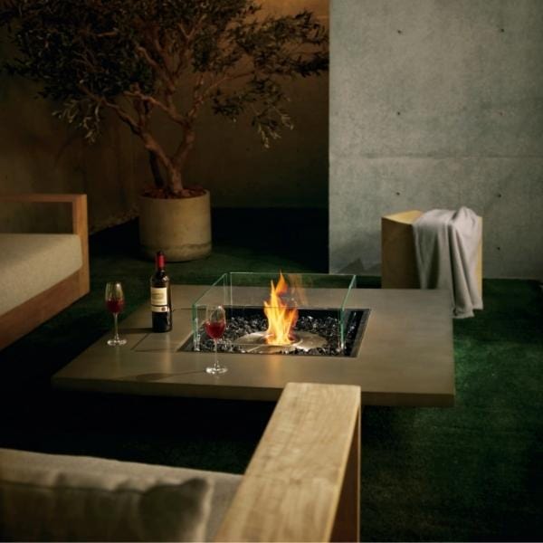 Vertigo 50 Fire Pit Table With Flames and Wine on Table top