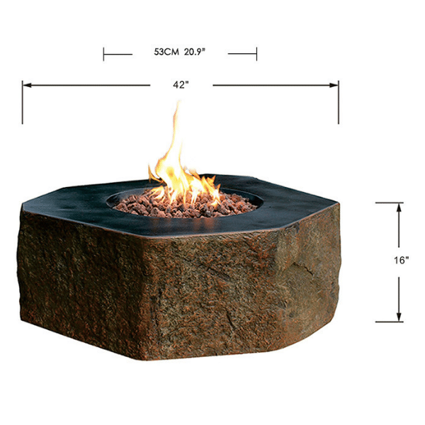 Elementi Columbia Hexagon Concrete Fire Pit Table OFG105 Dimension, Height, Diameter