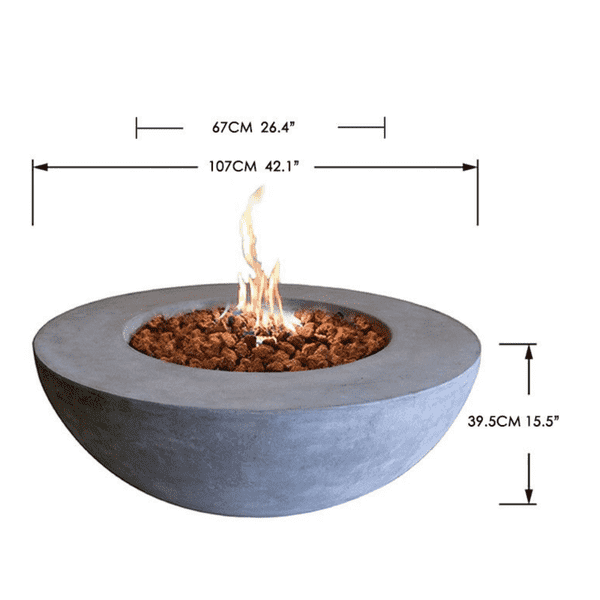 Elementi Lunar Round Concrete Fire Pit Table OFG101 Size Dimensions