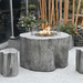 Elementi Warren Table - Propane - OFG307 Classic Gray With Flame, Windscreen and Matching Seats on Outdoor Set Up