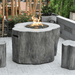 Elementi Warren Table - Propane - OFG307 Classic Gray With Flame and and Matching Seats on Outdoor Set Up