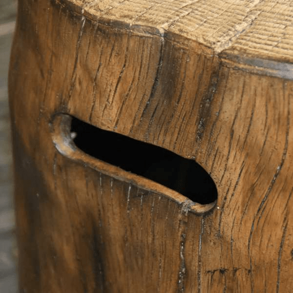 Elementi Warren Table - Propane - OFG307 Redwood Glass Fiber Reinforced Concrete Close Up of Texture and Wood Grain Finish Upper Side with Handle