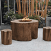 Elementi Warren Table - Propane - OFG307 Redwood With Flame and Two Matching Seats on Outdoor Set Up