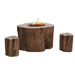 Elementi Warren Table - Propane - OFG307 Redwood Fire Table with Flame and two Matching Seats on White Background