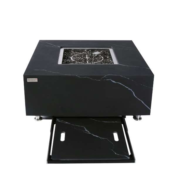 Elementi Plus Sofia Marble Porcelain Fire Table OFP103BB With Roll Out Storage for Cover