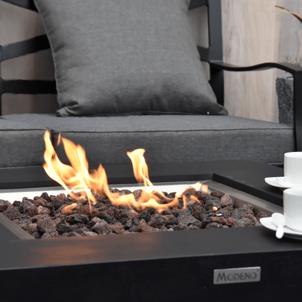 Modeno Aurora Black Square Concrete Fire Pit Table OFG114 With Flame Side VIew