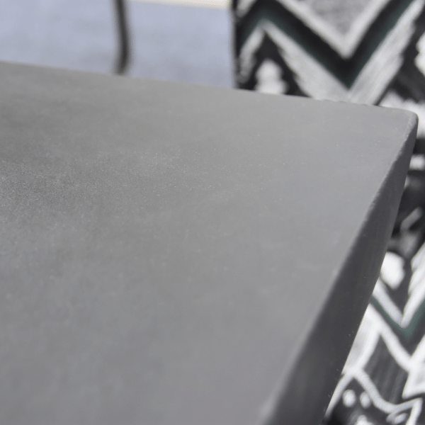 Modeno Aurora Black Square Concrete Fire Pit Table OFG114 Close Up Smooth Texture Edge, Glass Fiber Reinforced Concrete Material