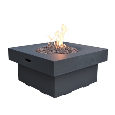 Modeno Branford Square Concrete Fire Pit Table OFG141 Black With Flame White Background Side View