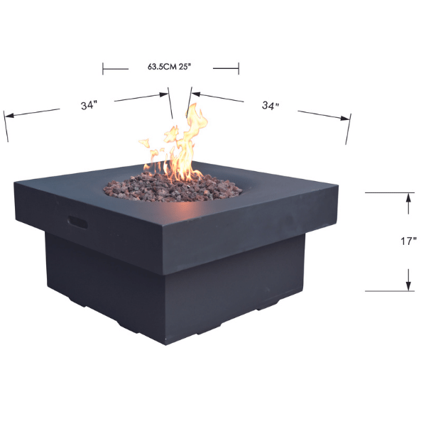 Modeno Branford Square Concrete Fire Pit Table OFG141 Size Dimensions Height , Length and Width