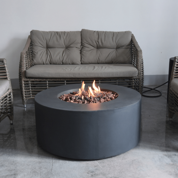 Modeno Venice Round Concrete Fire Pit OFG113 With Flame, Couch and Accent Chairs