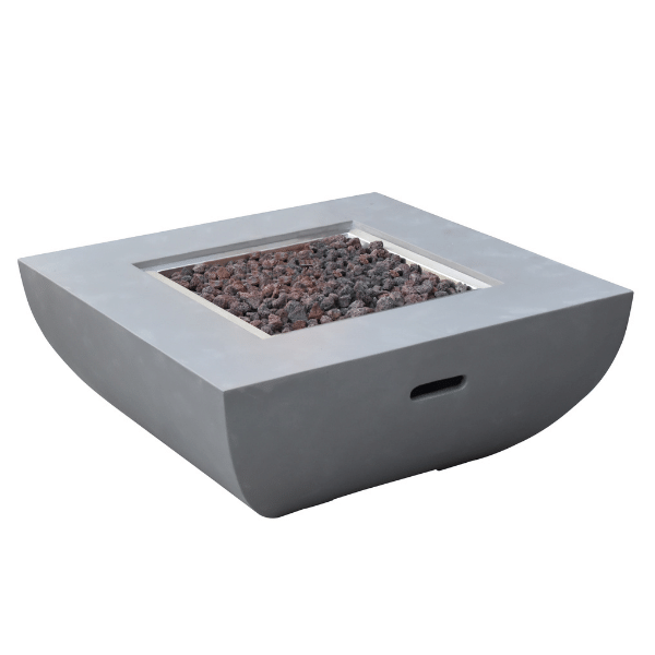 Modeno Westport Square Concrete Fire Pit Table OFG135 No Flame With Lava Rocks White Background Top Side View