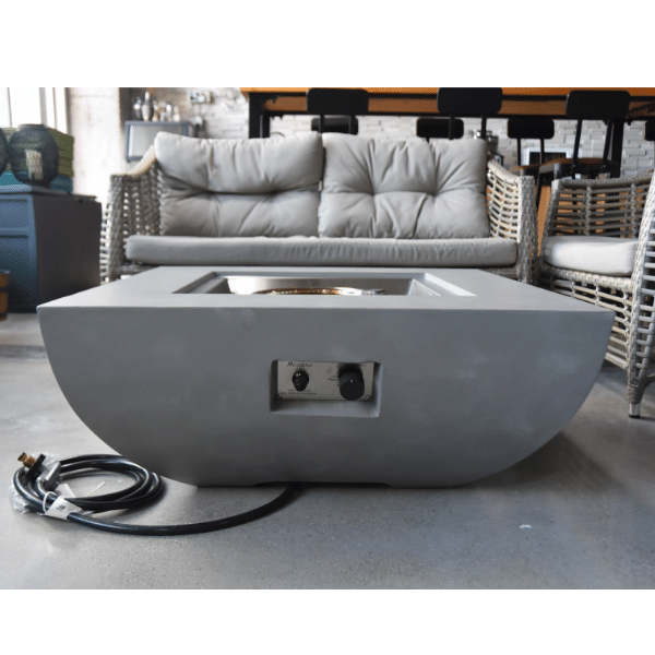 Modeno Westport Square Concrete Fire Pit Table OFG135 Side View with Electronic Ignition and Propane Connection