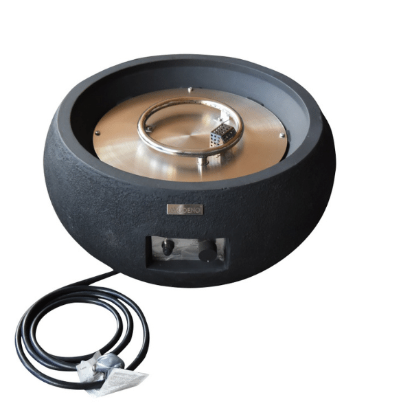 Modeno York Round Concrete Fire Bowl OFG115 Stainless Steel Burner and Propane Connection Hose and Regulator