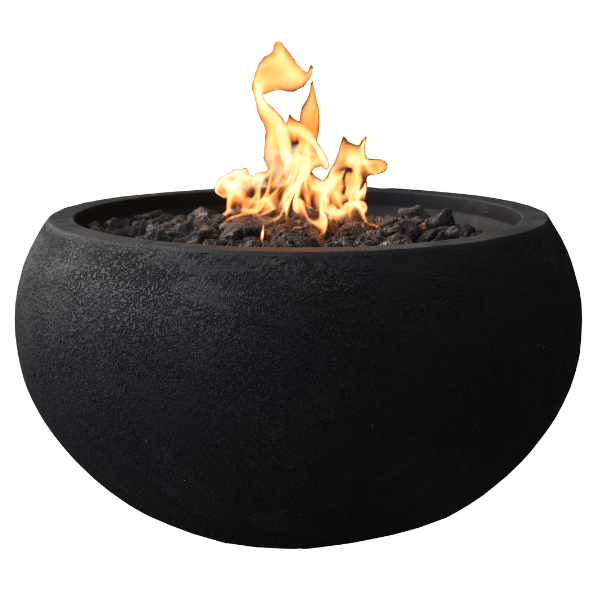 Modeno York Round Concrete Fire Bowl OFG115 With Flame On White Background