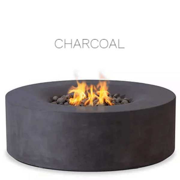 PyroMania Fire Avalon Round Concrete Commercial Fire Pit Table Charcoal WIth Flame in White Background