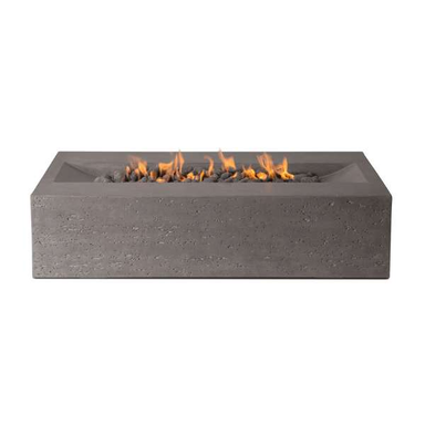 PyroMania Fire Millenia Rectangle Concrete Fire Pit Table With Flame Side View On White Background