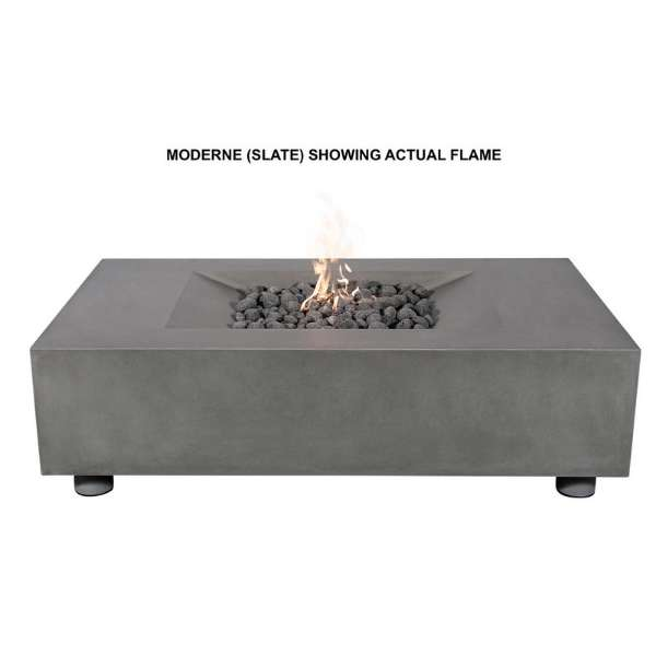 PyroMania Fire Moderne Rectangle Concrete Commercial Fire Pit Table Slate With Actual Flame