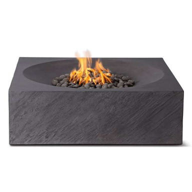 PyroMania Fire Paloma Square Concrete Fire Pit Charcoal With Flame On White Background