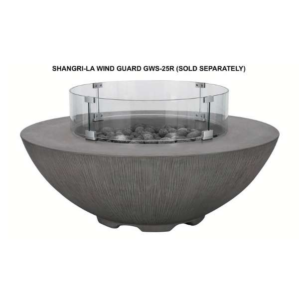 PyroMania Fire Shangri-La Round Concrete Fire Pit Table Slate with Optional Tempered Glass Wind Guard or Windscreen