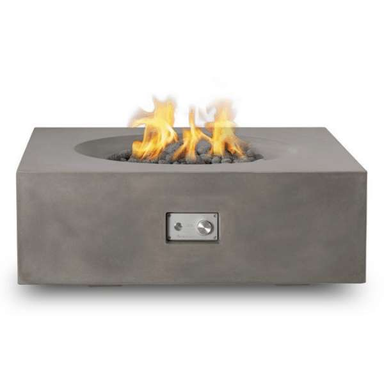 PyroMania Fire Tao Square Concrete Commercial Fire Pit Table Slate With Flame On White Background