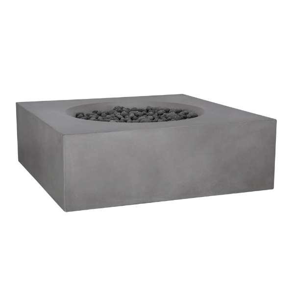 PyroMania Fire Tao Square Concrete Commercial Fire Pit Table Slate With Lava Rocks On White Background