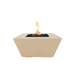 The Outdoor Plus Redan Firepit With Propane Tank Storage In Vanilla With Flame On A White Background