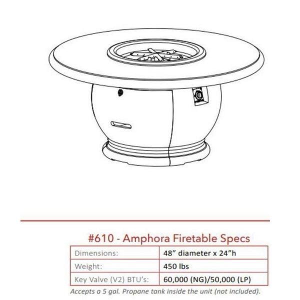 American Fyre Designs Amphora Fire Table Dimension