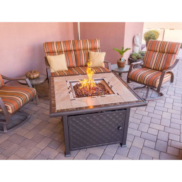 Az Patio Bronze Square Tile Fire Pit Table In An Outdoor Sample Set Up