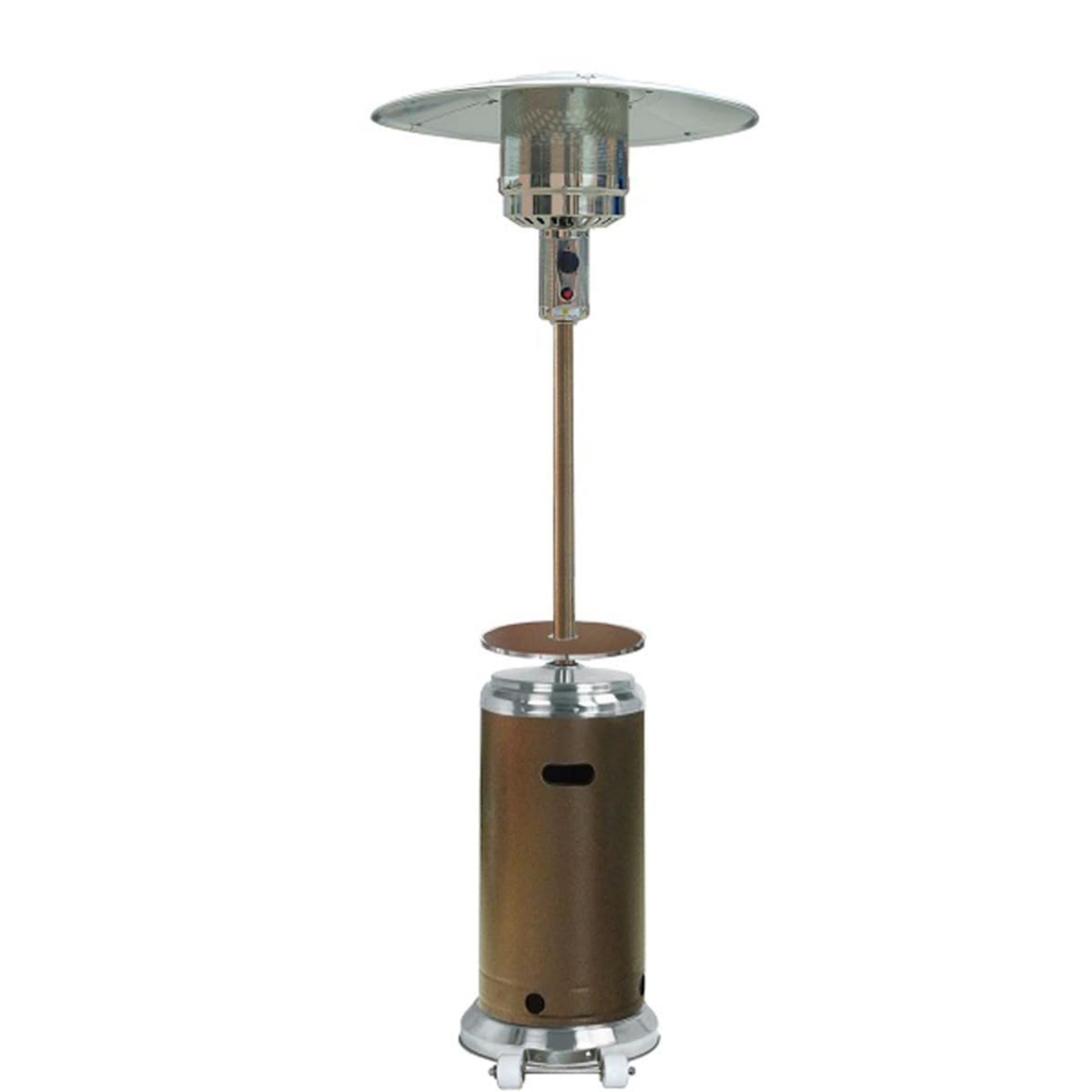 AZ Patio Heater 87" Two Tone Outdoor Patio Heater with Table- Hammered Bronze & Stainless Steel Patio Heater AZ Patio Heaters  in white background