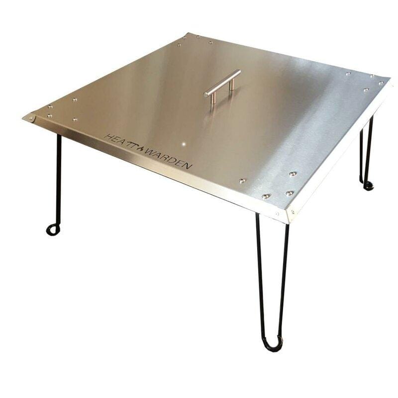 Stainless Steel Fire Pit Heat Deflector Cover – 24x24x24 Inch Square, Foldable Legs, Handle