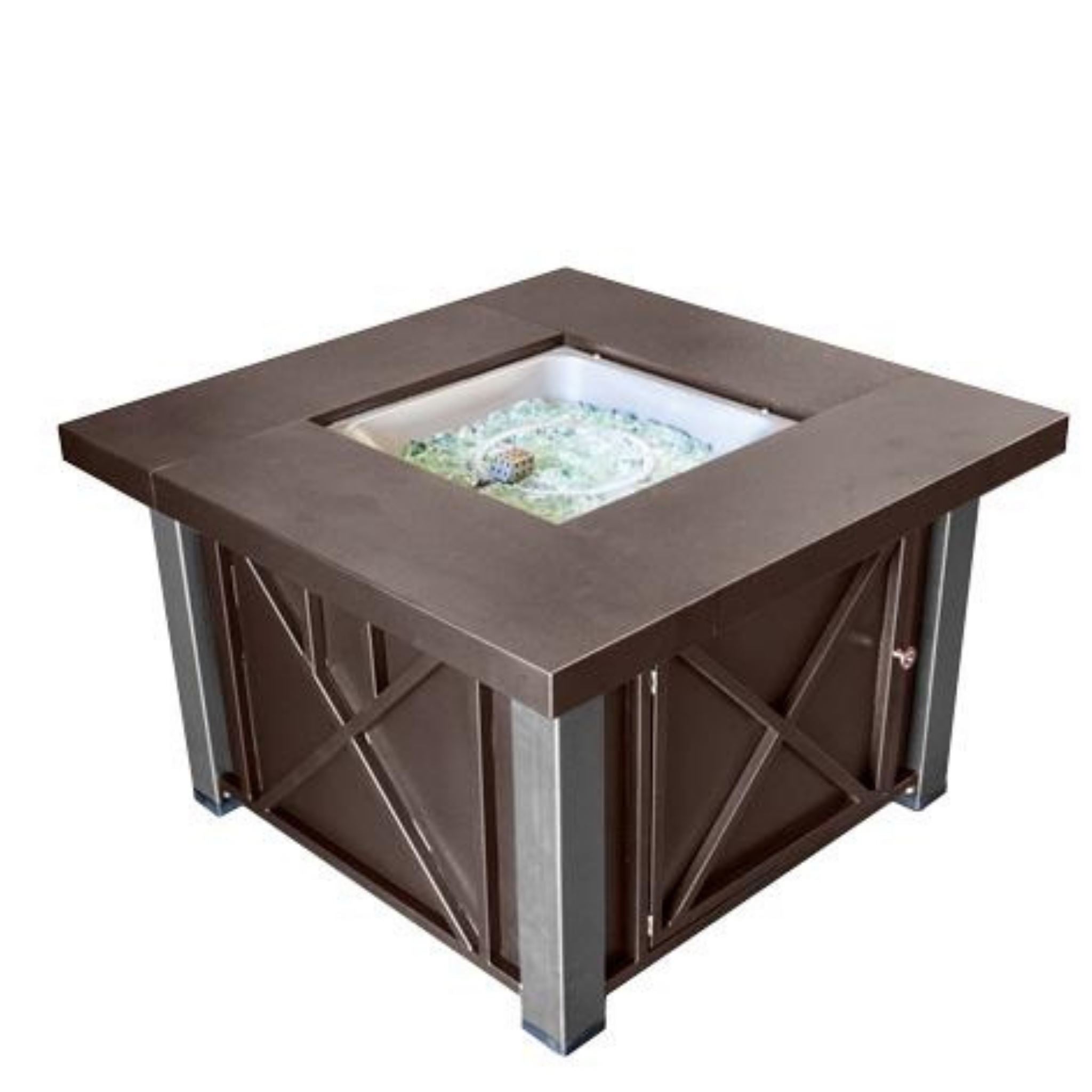 AZ Patio Heaters 38" Decorative Hammered Bronze Fire Pit Table with Stainless Steel Legs and Lid GSF-DGHSS Fire Pit AZ Patio Heaters - in white back ground