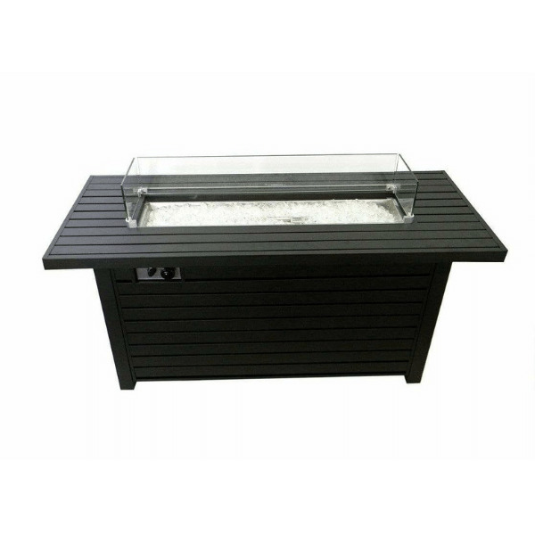 Az Patio Heaters Black Mocha 54 Inch Rectangle Fire Pit Table With Windscreen And Fire Glass Without A Flame On A White Background