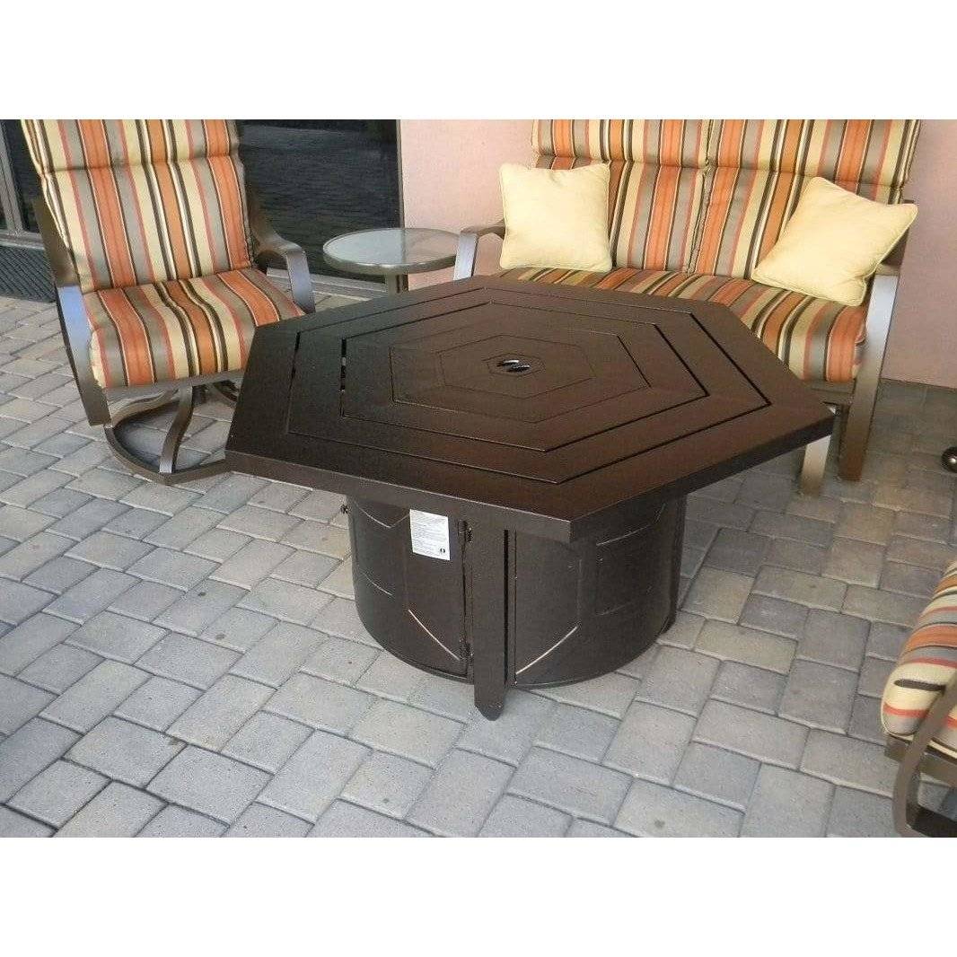AZ Patio Heaters Hammered Hammered Bronze Hexagon Fire Pit Table F-HEX-FPT - Outdoor inspired shot | Product sample shots