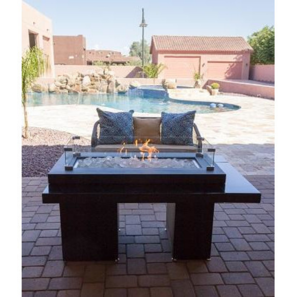 Az Patio Heaters Rectangle Glass Fire Pit Wind Guard In An Outdoor Sample Set Up