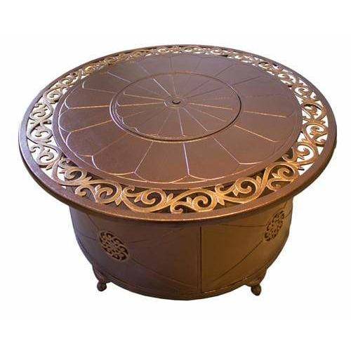 AZ Patio Heaters Round Decorative Aluminum Fire Pit Table - F-1201-FPT - Top door closed | White background