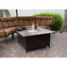         Az Patio Heaters Square Slatted Aluminum Fire Pit Table In Front Of A Couch With Flame On And A Wine On Top