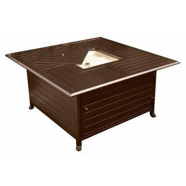 Az Patio Heaters Square Slatted Aluminum Fire Pit Table With Open Cover On A White Background
