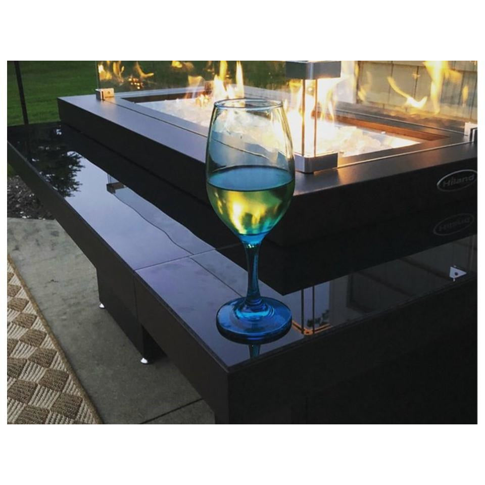 AZ Patio Heaters Two Tier Rectangular Glass Fire Pit Table - Outdoor set up