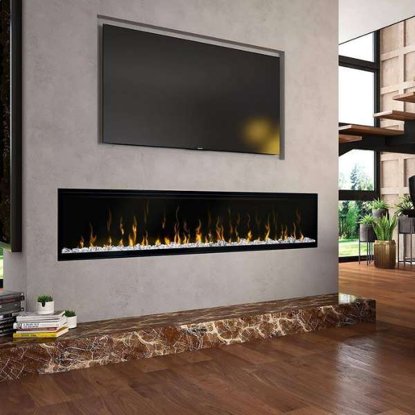 Dimplex Ignite Xl 74 Inch Linear Electric Fireplace Installed On The Wall Below The Television