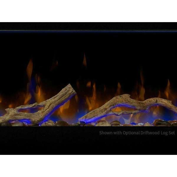     Dimplex Ignite Xl 74 Inch Linear Electric Fireplace With Flame And Logs Close Up Image On A White Background