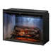 Dimplex Revillusion Built In Electric Fireplace With Blue Flame On And Standard Logs On A White Background