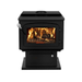 Drolet Escape 1800 Wood Stove Black Door On Pedestal Db03102 In White Background Front View
