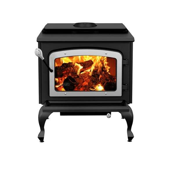 Drolet Escape 1800 Wood Stove On Legs   Brushed Nickel Door Db03112 In White Background Front View