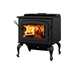 Drolet Escape 1800 Wood Stove On Legs Black Door Db03105 In White Background Side View