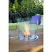 Ecosmart Ab3 Ethanol Burner In Stainless Steel Installed On A Table With Flame On An Outdoor Set Up