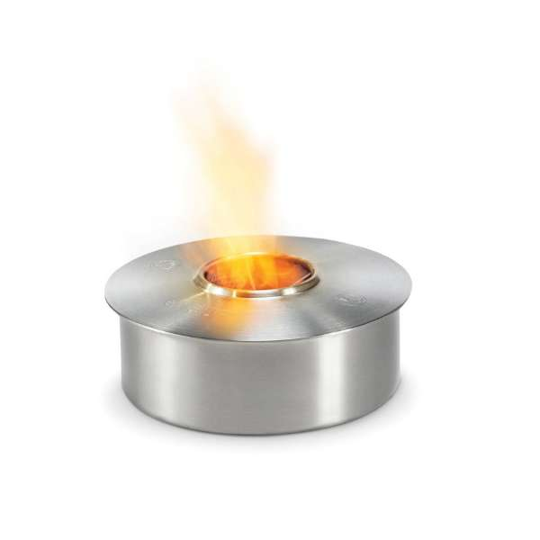 Ecosmart Ab3 Ethanol Burner In Stainless Steel With Flame On A White Background