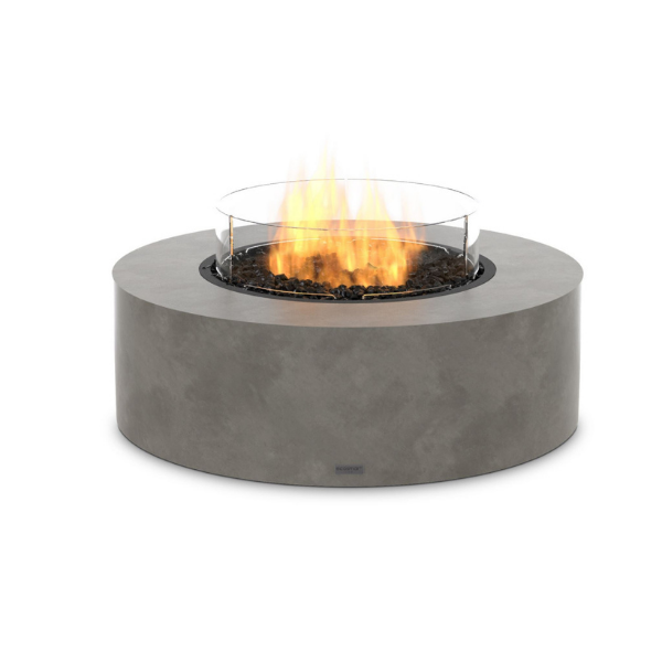    Ecosmart Fire Ark Freestanding Fire Table In Natural With Flame And Windscreen On A White Background